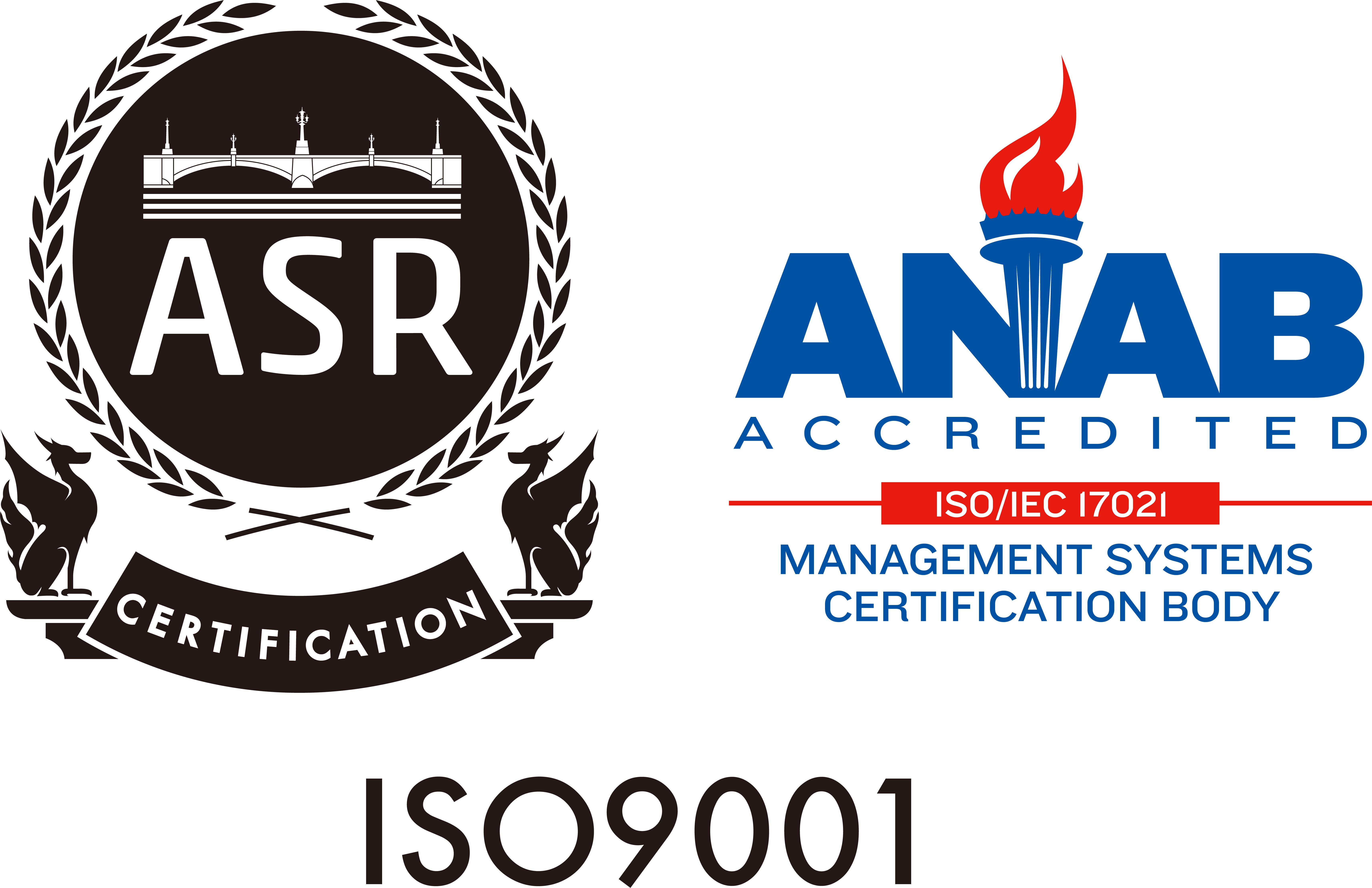 ASR CERTIFICATION ANAB ACCREDITED ISO/IEC I7021 MANAGEMENT SYSTEMS CERTIFICATION BODY ISO9001